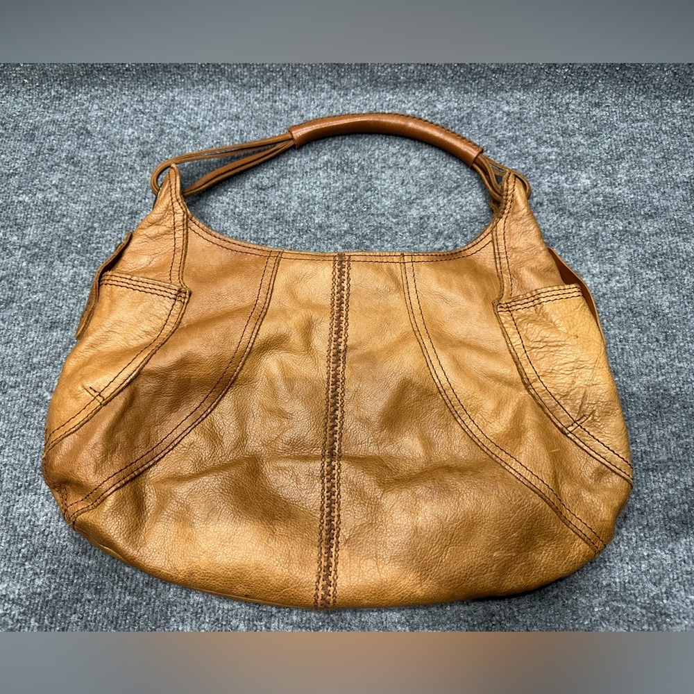 Lucky Brand Distressed Leather Hobo in Cognac Brown GB007 - Picture 14 of 15